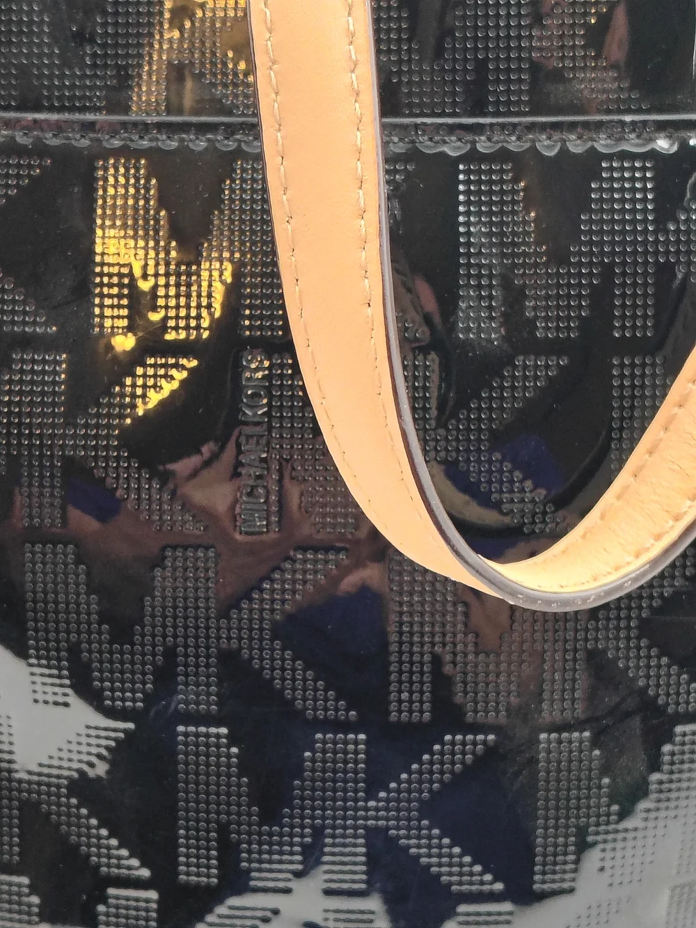 MK Black Patent Tote with Tan Handles